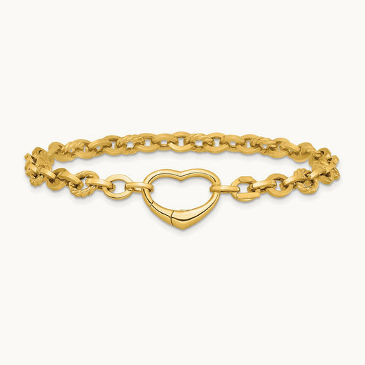 Polished & Twisted Link Heart Clasp 7.5 in Bracelet, 14K