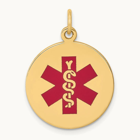 Red Enamel Medical Jewelry Pendant, 14K