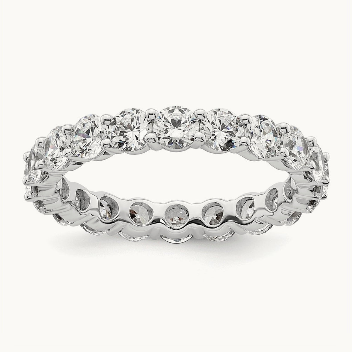 Polished Shared Prong Diamond Eternity Band — 14K White Gold, 3 ct, 9
