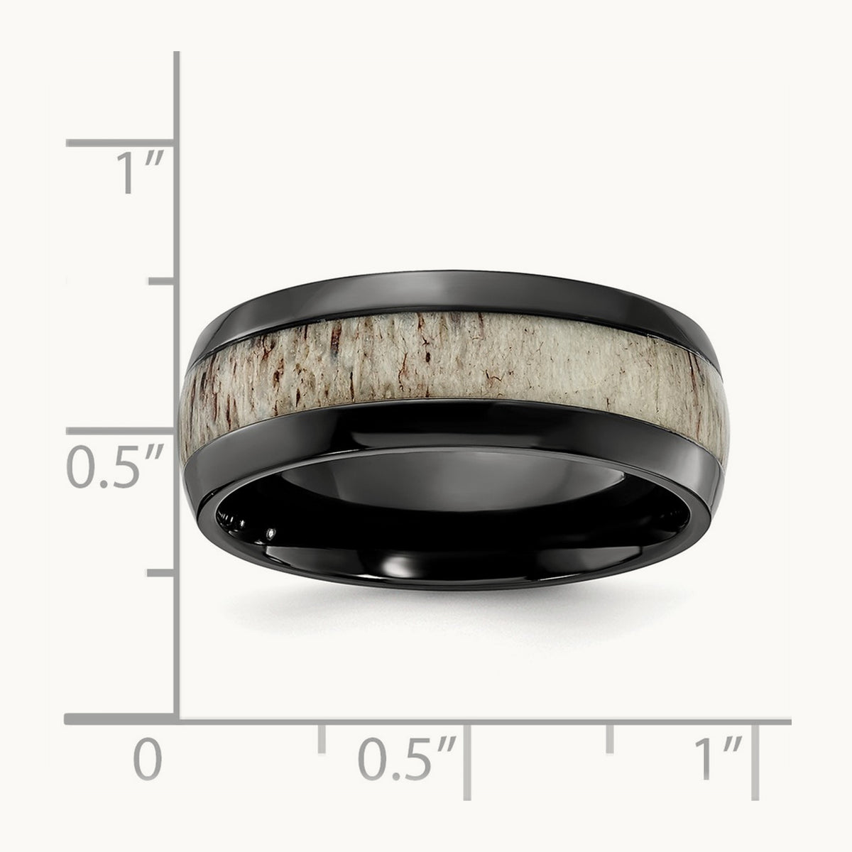 Black Zirconium Polished with White Antler Inlay Band, 8.00mm