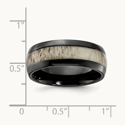 Black Zirconium Polished with White Antler Inlay Band, 8.00mm