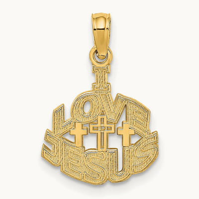 I LOVE JESUS Cross Charm, 14K