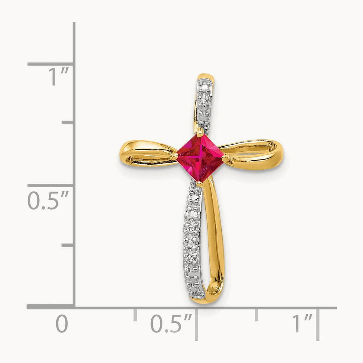 Lab Created Ruby and Diamond Cross Slide, 14K with Rhodium