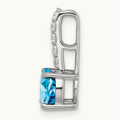 Round Blue Topaz and Diamond Pendant, 14K White Gold