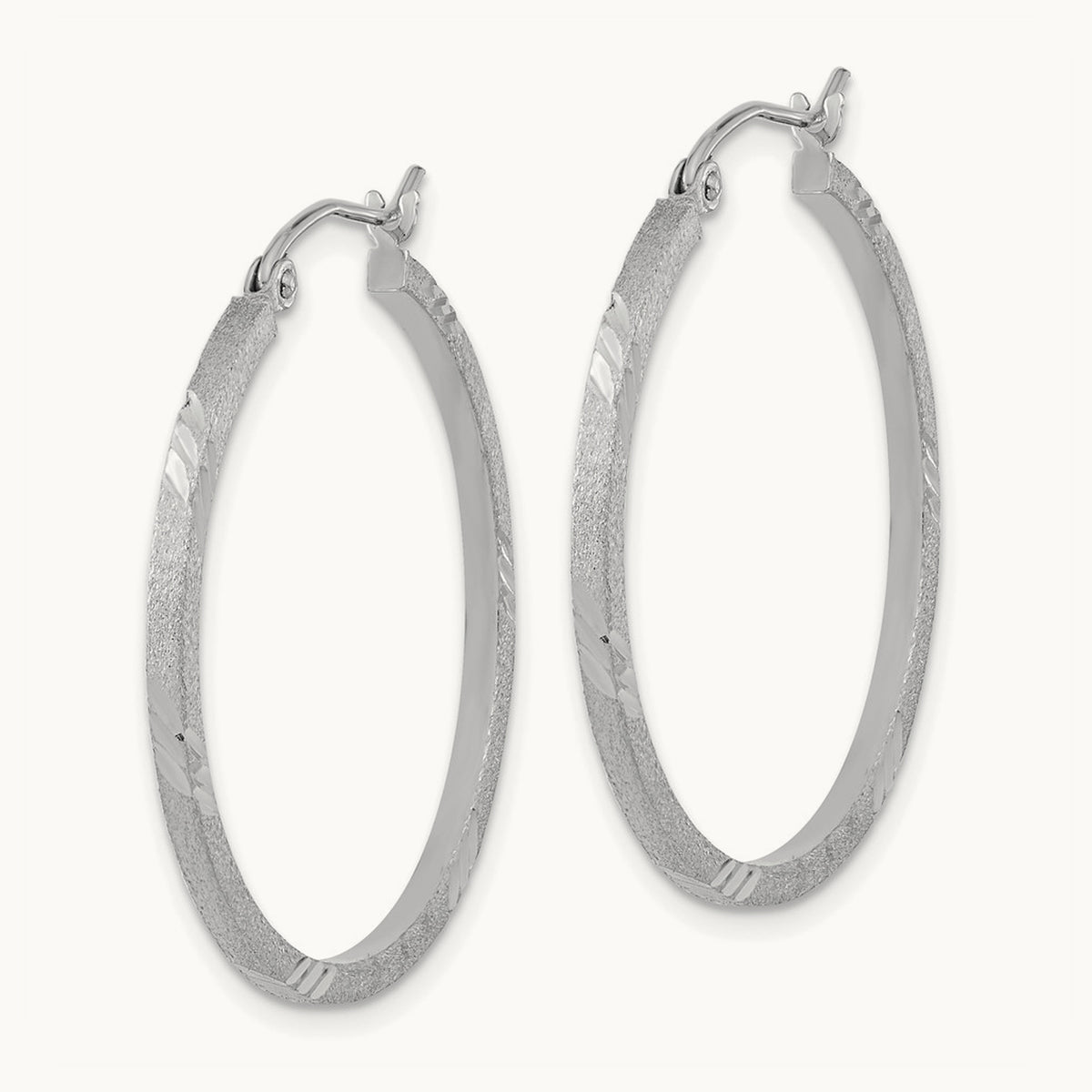 Satin Diamond-cut Square Tube Hoop Earrings — 14K White Gold, 29.75mm