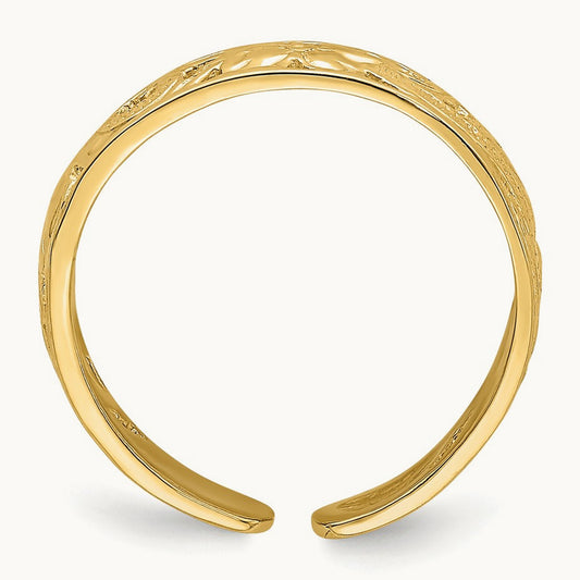 Adjustable Flower w/ Leaf Trim Toe Ring, 14K