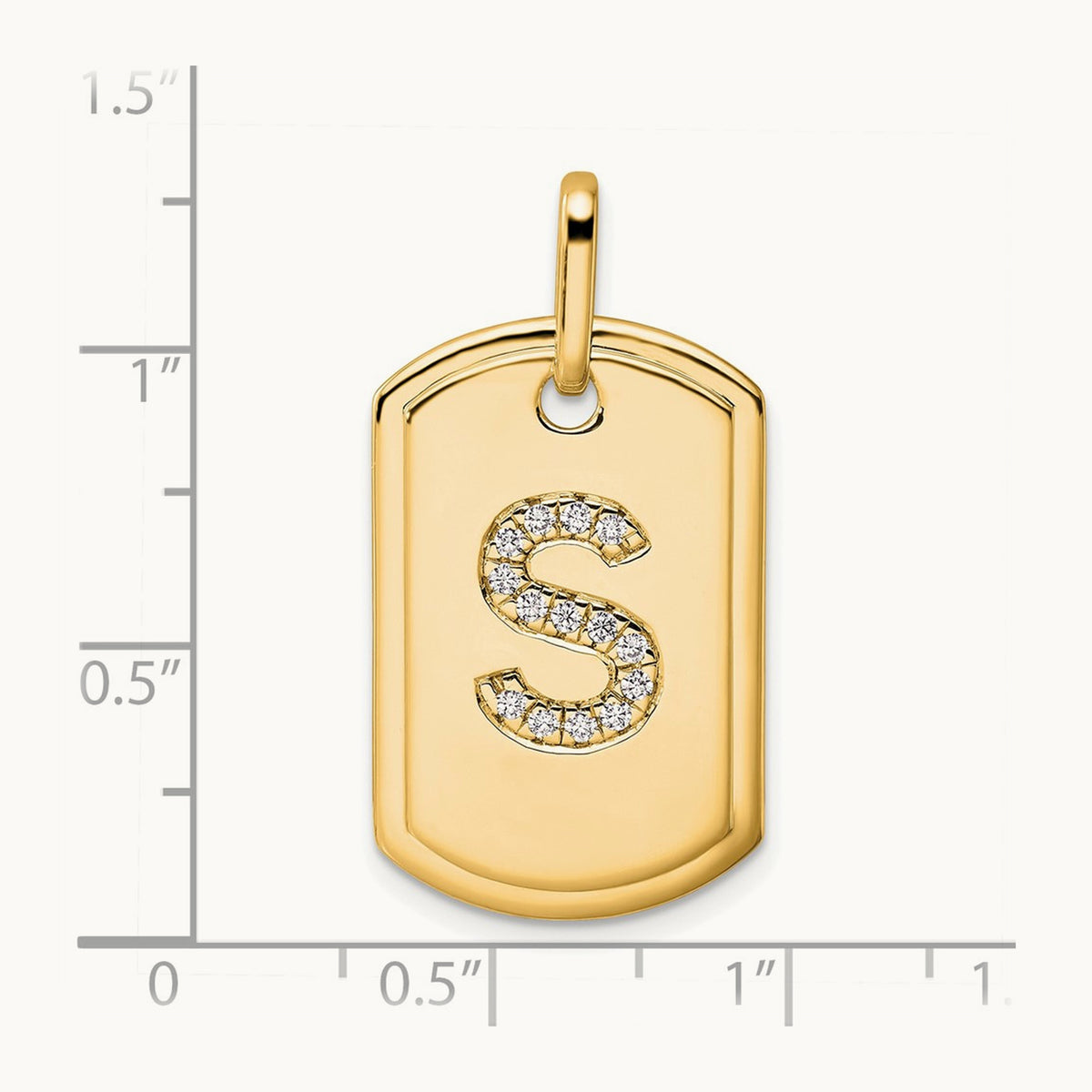Diamond Dog Tag Charm — 14K Yellow Gold, S
