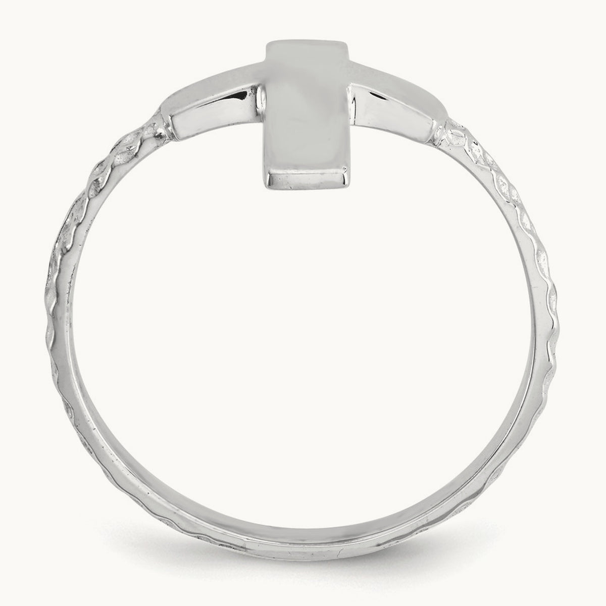 Polished Textured Cross Ring — 14K White Gold