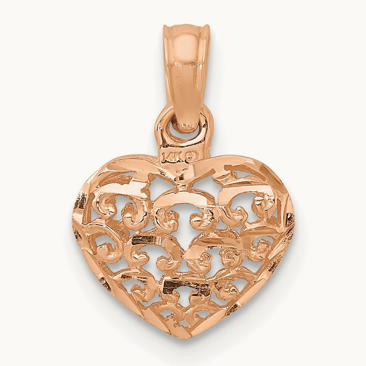 Polished 3-D Puffed Heart Pendant — 14K Rose Gold