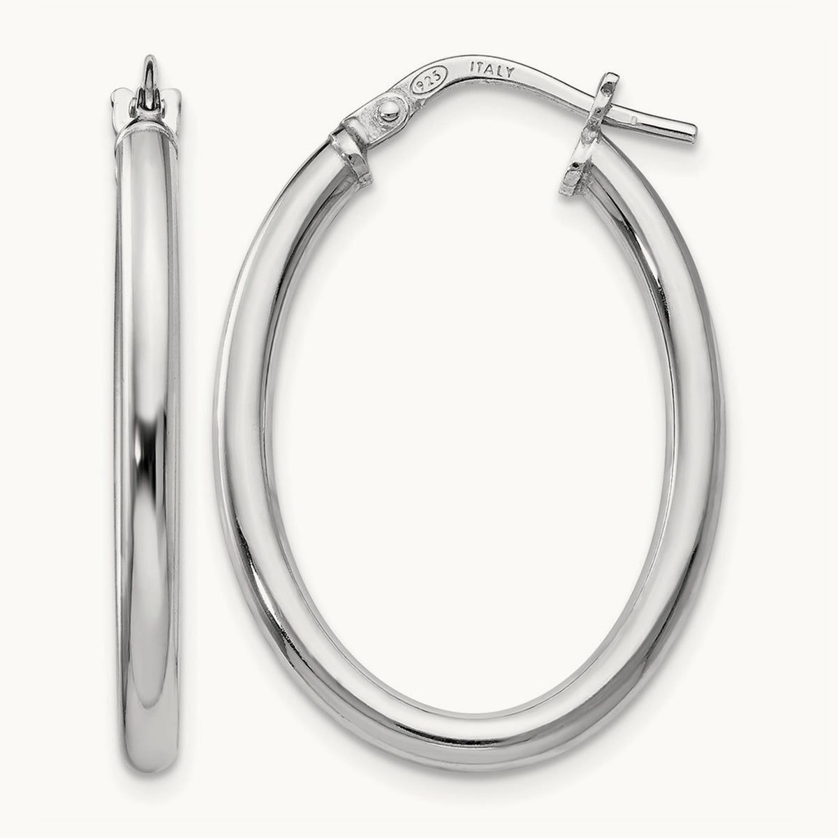 RH-plated Polished Oval Hinged Hoop Earrings, Sterling Silver — Leslie's