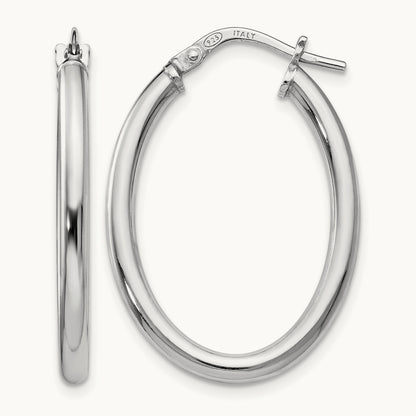 RH-plated Polished Oval Hinged Hoop Earrings, Sterling Silver — Leslie's