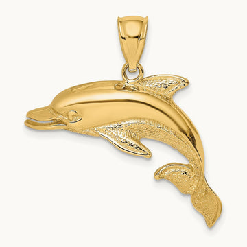 Polished and Textured Open Mouth Dolphin Charm, 14K