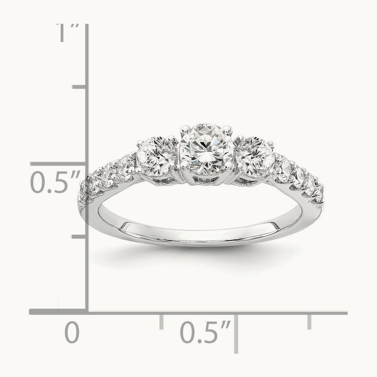 Round Semi-Mount 3 Stone Engagement Ring, 0.75-1.50 ct tw Lab-Grown Diamond — 7/8 ct · VS/SI (Great), 14K White Gold