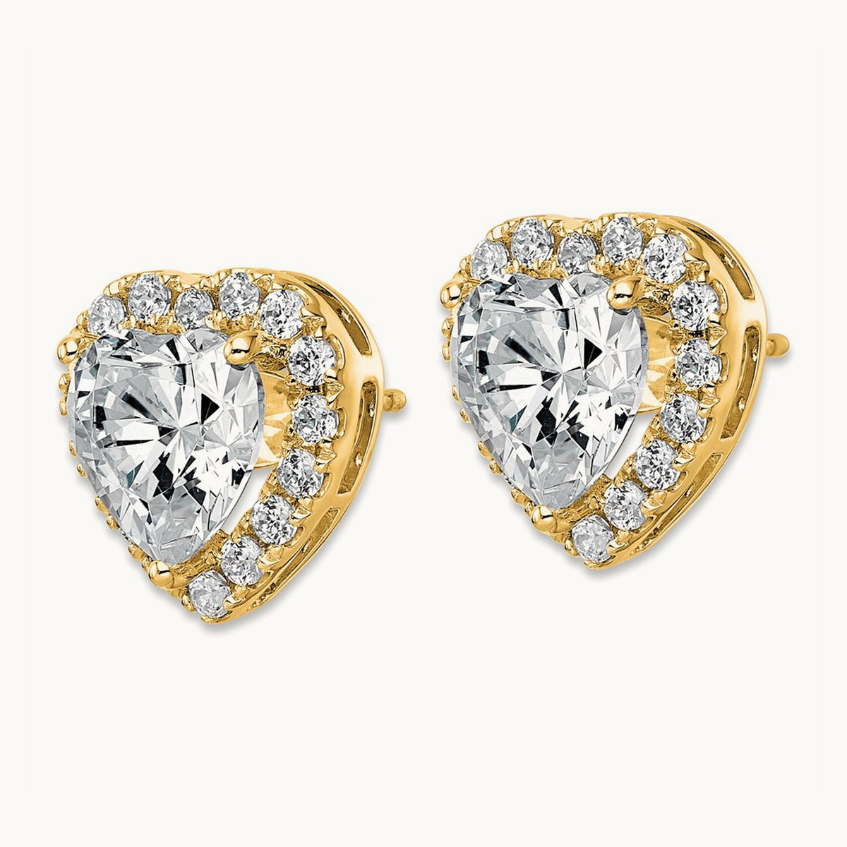 Heart Halo Post Earrings, 0.50-7.25 ct tw Lab-Grown Diamond — 6 ct, VS (Best), 14K Yellow Gold