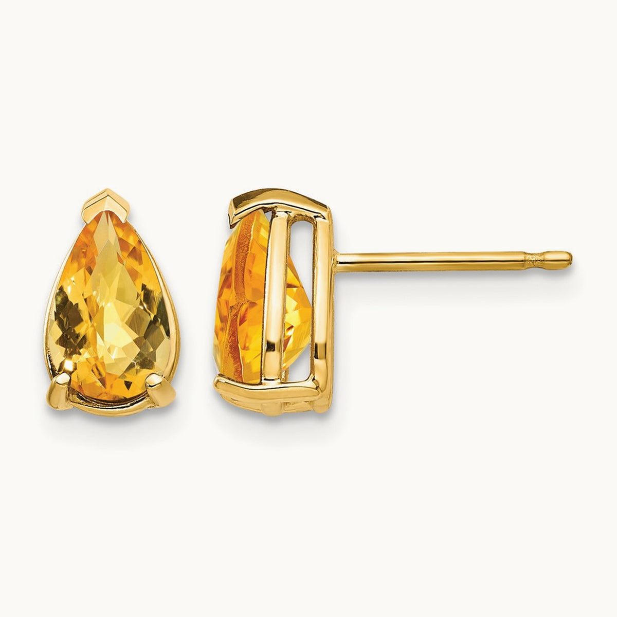 8x5mm Pear Citrine Checker Earrings, 14K