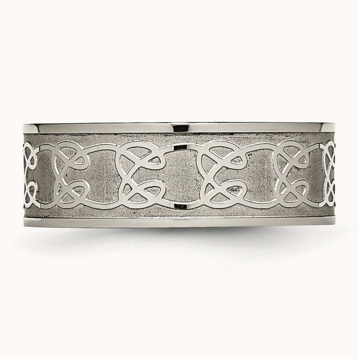 Titanium Brushed Center 8mm Scroll Design Band