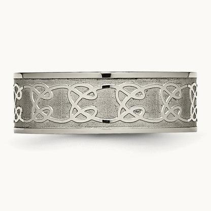 Titanium Brushed Center 8mm Scroll Design Band