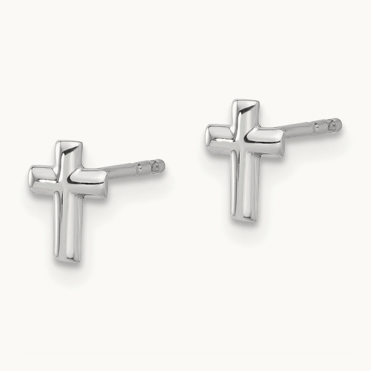 Polished Cross Post Earrings — 14K White Gold
