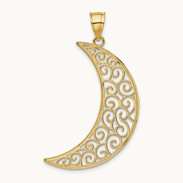 Filigree Moon Pendant, 14K
