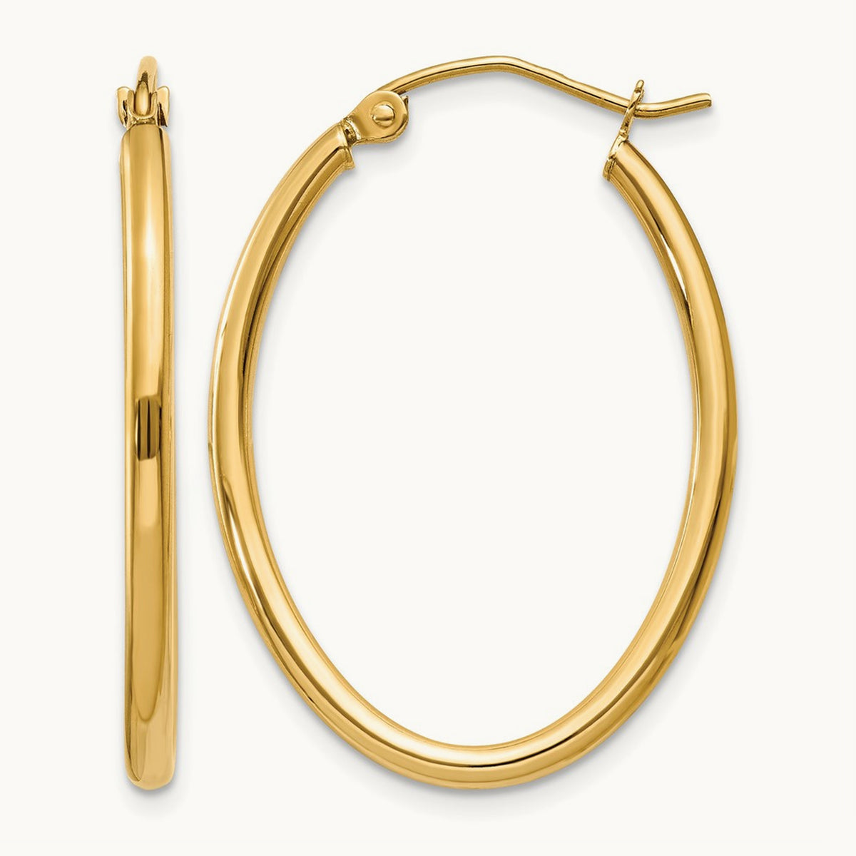 Oval Polished Hoop Earring, 14K