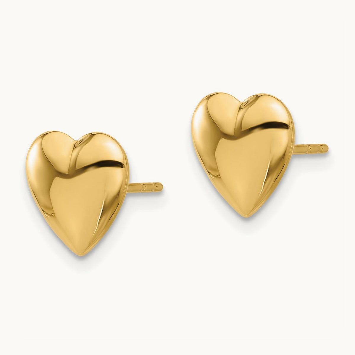 Polished Puffed Heart Post Earrings — 14K Yellow Gold, 9.9mm