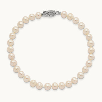 WG 5- White FW Cultured Pearl 8.25in Bracelet, 6mm, 14K