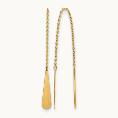 Polished Tear Drop Threader Earrings, 14K — Leslie's
