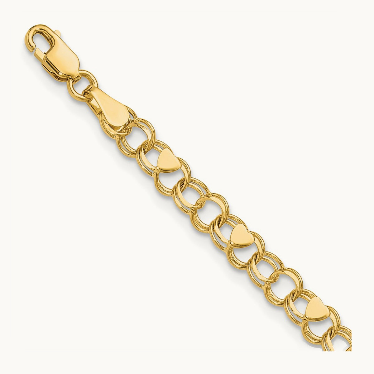Double Link Heart Charm Bracelet — 14K Yellow Gold