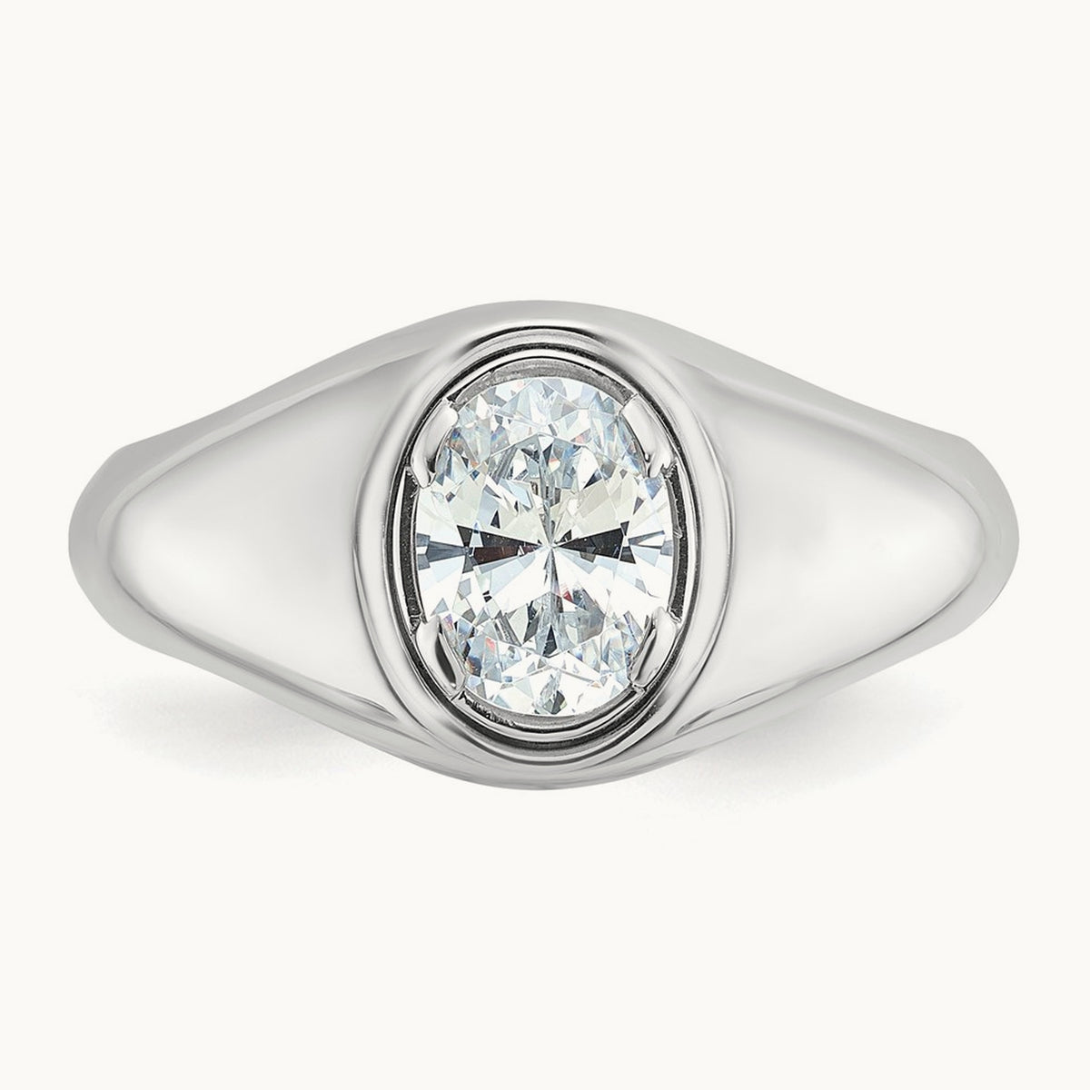 Oval Men's Ring, 1.00 ct tw Lab-Grown Diamond — 14K White Gold