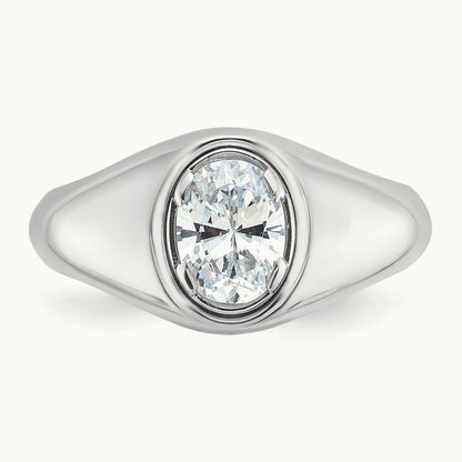 Oval Men's Ring, 1.00 ct tw Lab-Grown Diamond — 14K White Gold