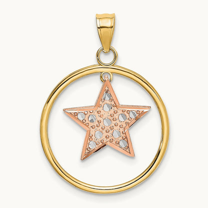 w/White Rhodium Star in Frame Moveable Charm, 14K Two-tone