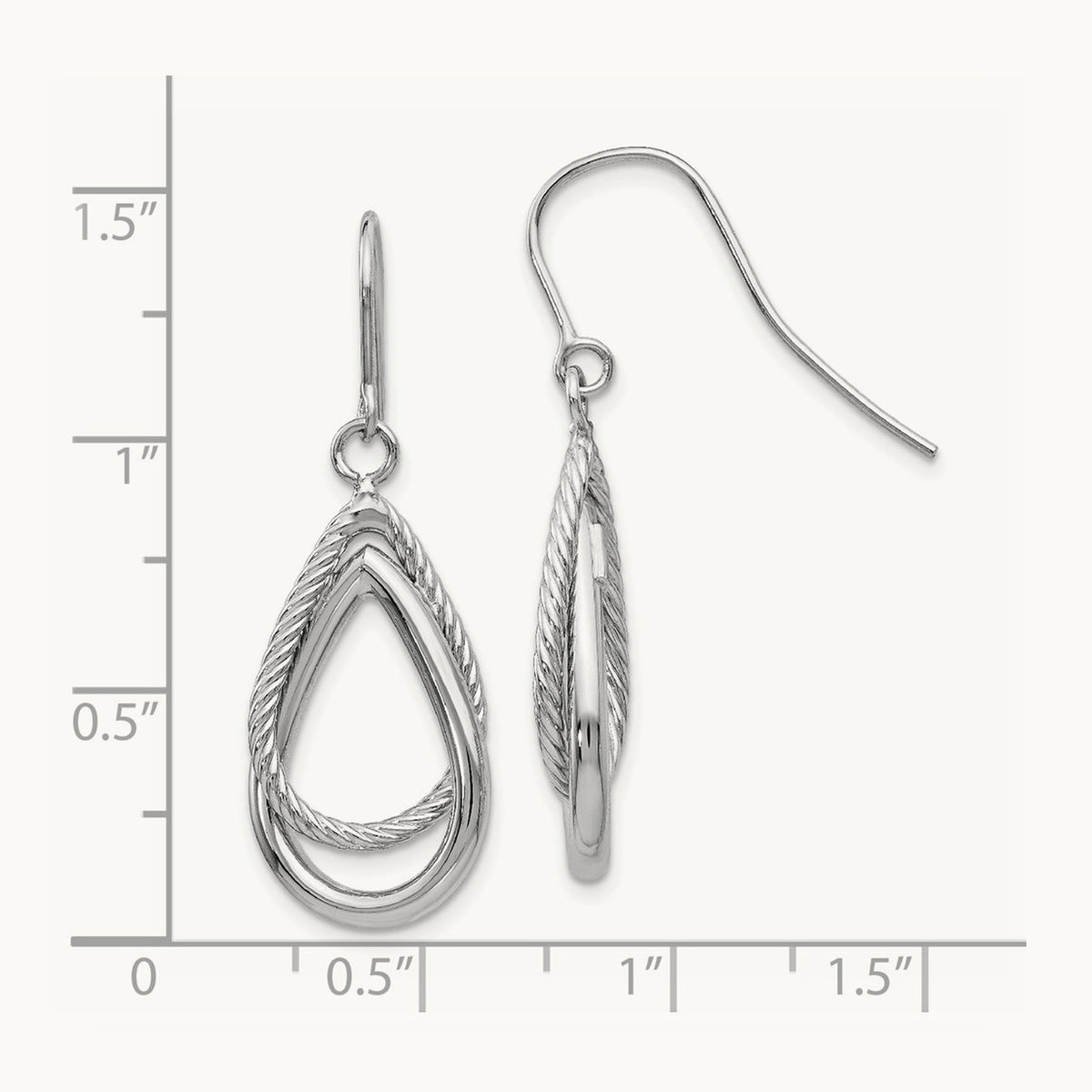 Polished and Textured Teardrop Shepherd Hook Earrings — 14K White Gold