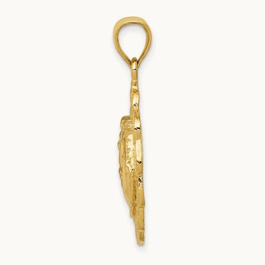 Solid Polished Horse Head in Horseshoes Pendant, 14K