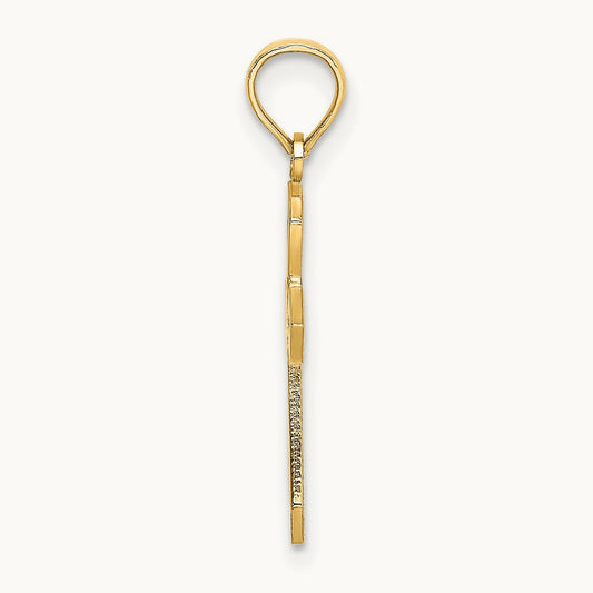 Cut-Out and Flat Cross W/ Flower Charm, 14K