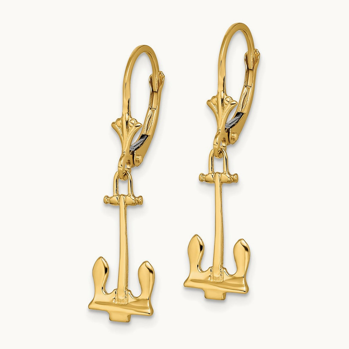 Polished Navy Anchor Leverback Earrings, 14K