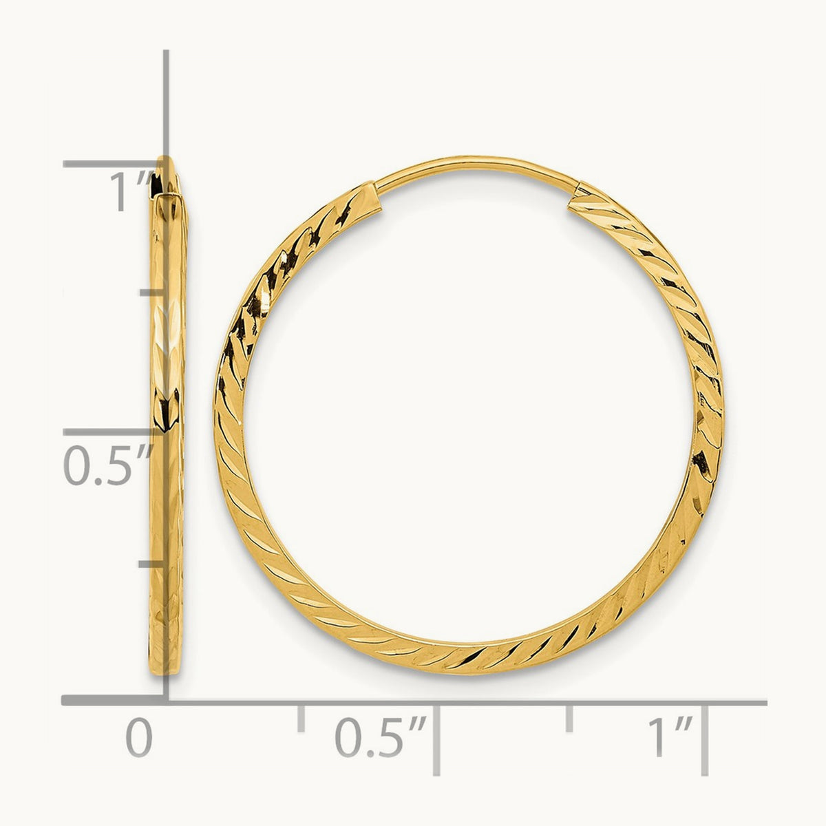 Diamond-cut Square Tube Endless Hoop Earrings — 14K White Gold