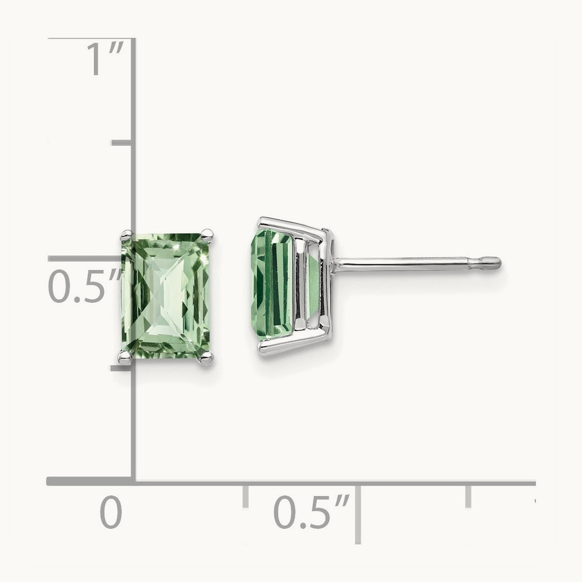 7x5mm Octagon Checker-Cut Green Quartz Earrings, 14K White Gold