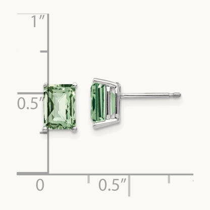 7x5mm Octagon Checker-Cut Green Quartz Earrings, 14K White Gold