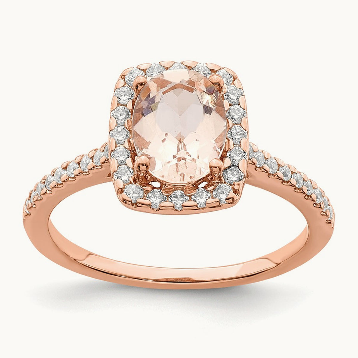 Morganite Diamond Halo Complete Engagement Ring, 14K Rose Gold