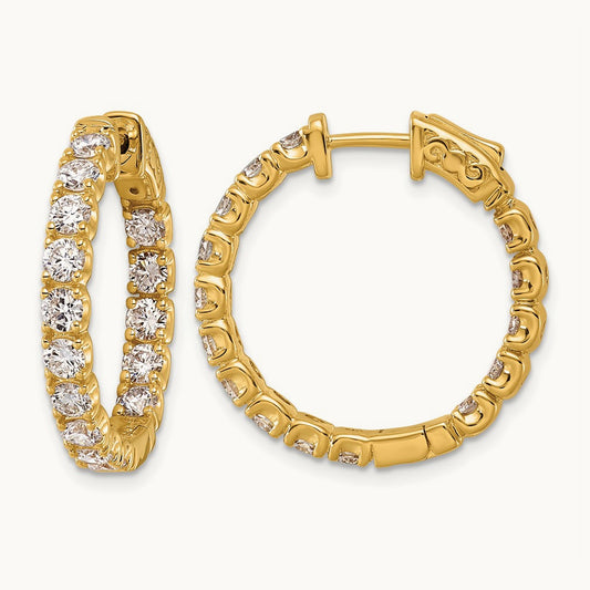 Diamond Round Hoop w/Safety Clasp Earrings, 14K