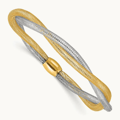 Mesh Twist Slip-on Stretch Bracelet — 14K Two-Tone Gold