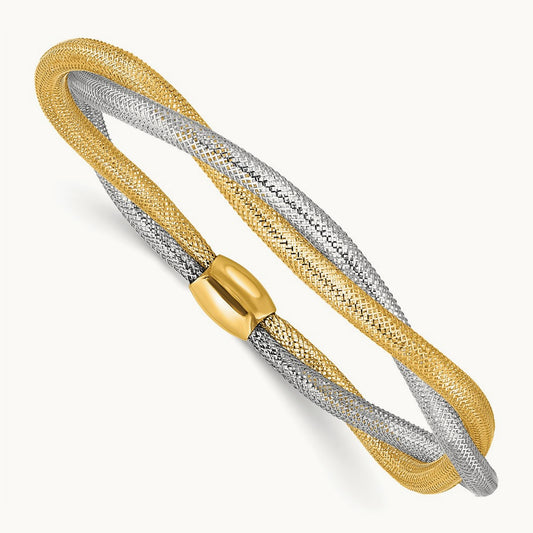 Mesh Twist Slip-on Stretch Bracelet — 14K Two-Tone Gold