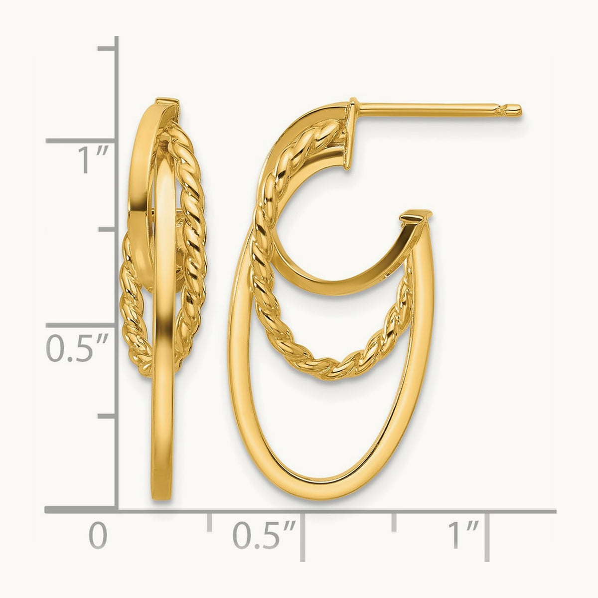 Polished and Twisted Oval J-Hoop Post Earrings, 14K — Leslie's