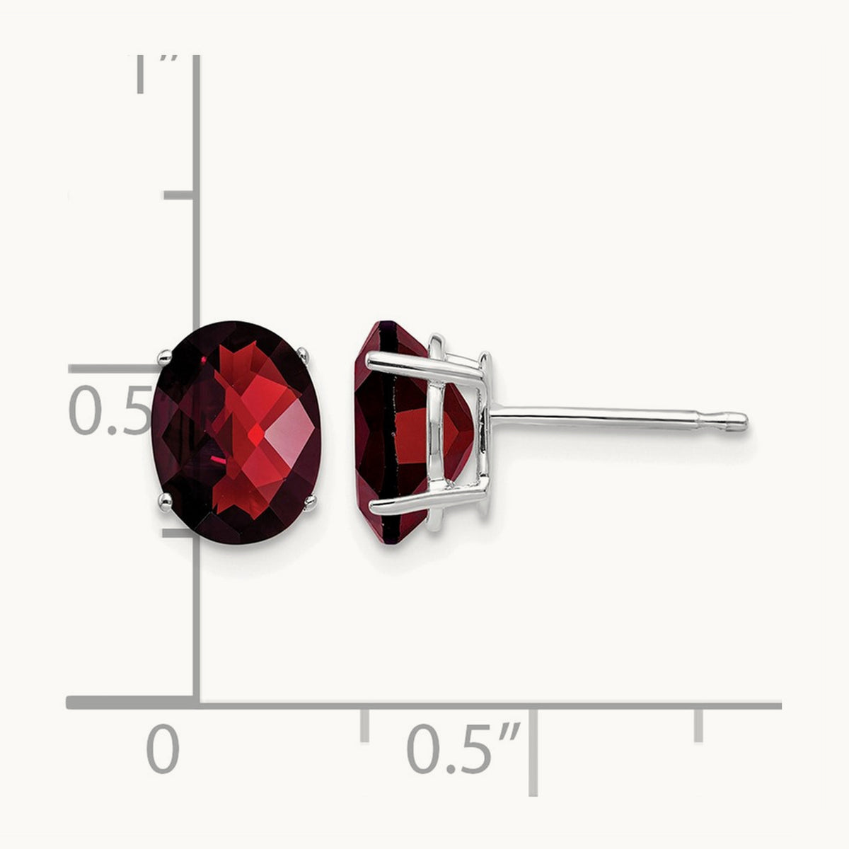 8x6mm Oval Garnet Checker Earrings, 14K White Gold