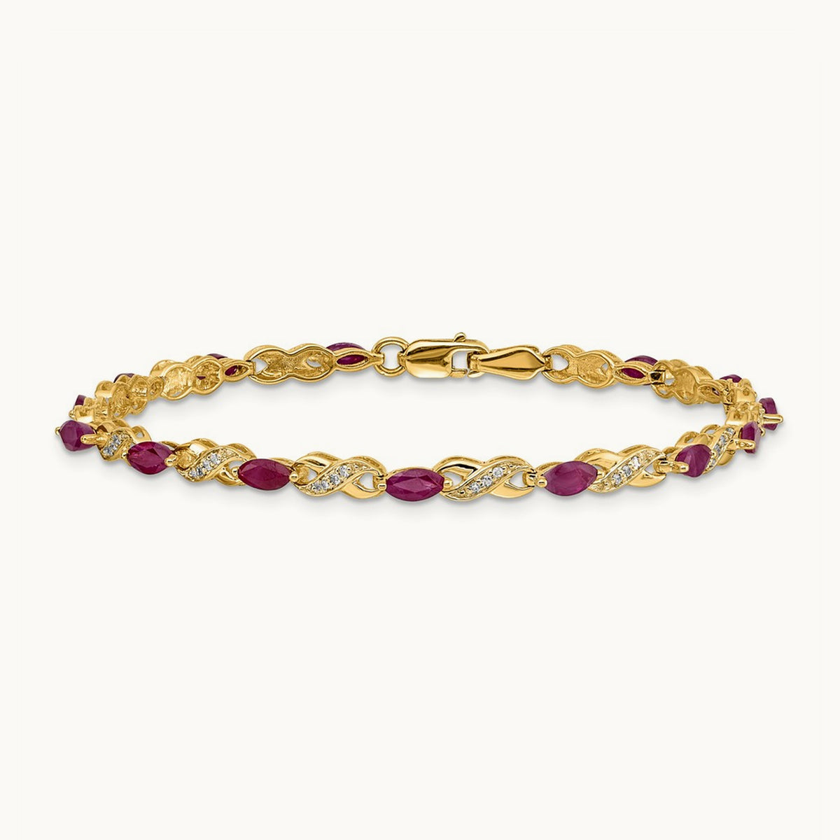 Diamond and Ruby Infinity Bracelet — 14K Yellow Gold, 7mm