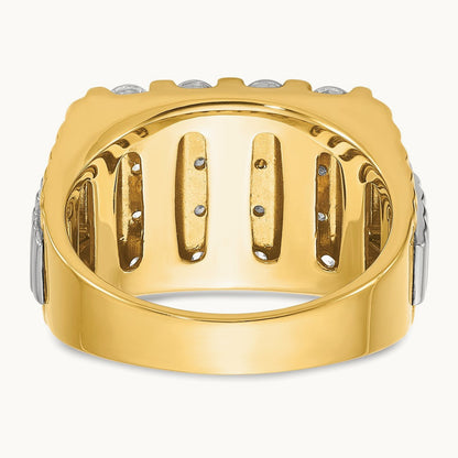 IBGoodman Men's Polished & Textured 4-Row Diamond Ring, 14K Two-tone