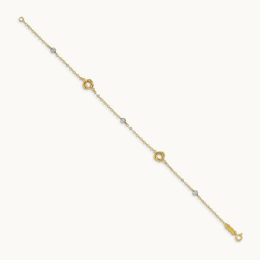 Love Knots on Small Heart Link Bracelet, 14K Two-tone