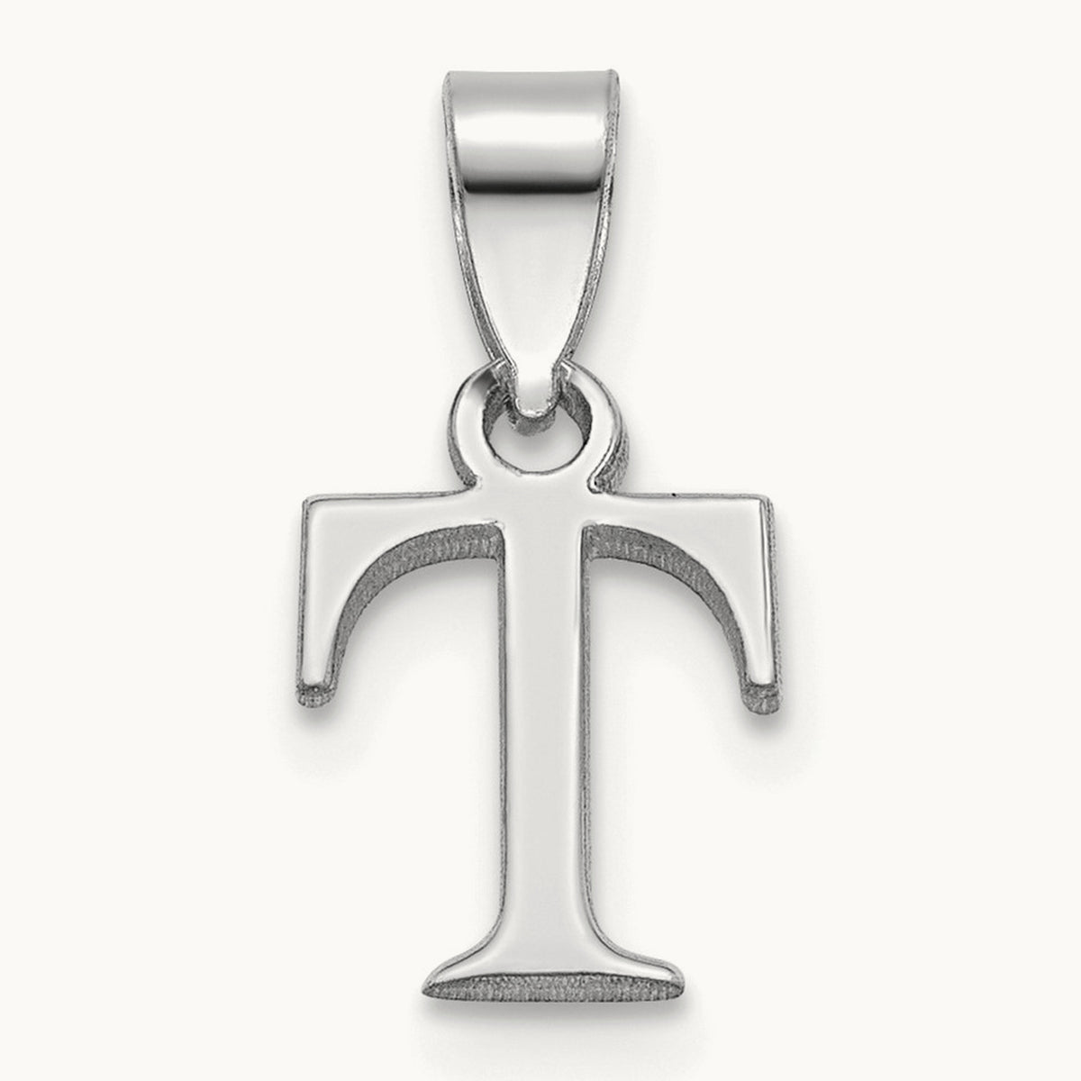 Polished Block Initial Pendant — 14K White Gold, T
