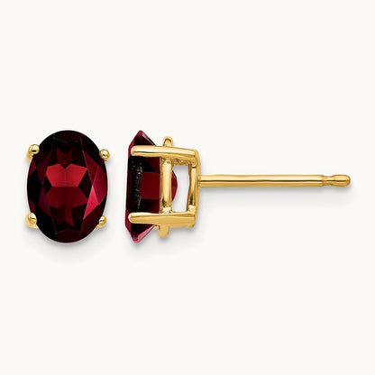 7x5mm Oval Garnet Earrings, 14K
