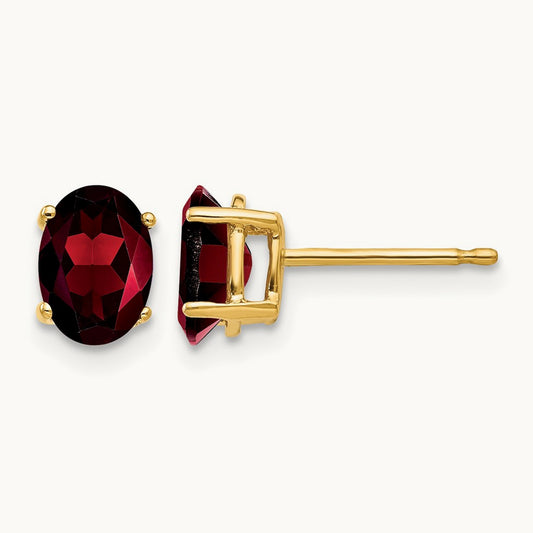 7x5mm Oval Garnet Earrings, 14K
